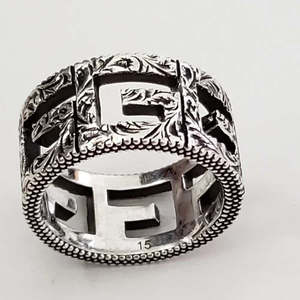 Gucci Sterling Silver Square G Ring Size 6.75 Italian Size 15